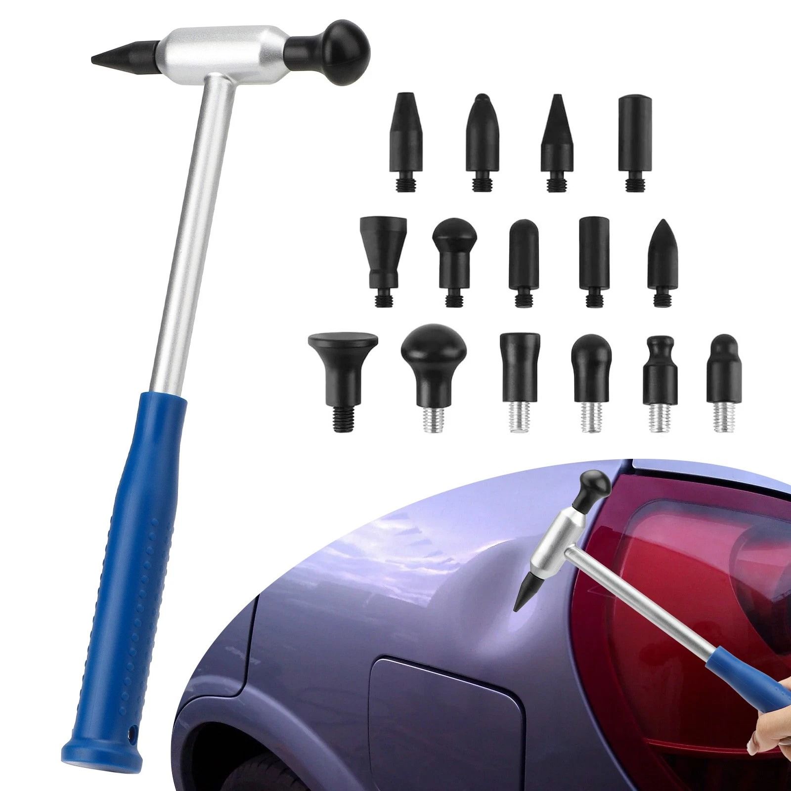 Dual Head Car Dent Repair Tool Kit, Aluminum Hammer for Auto Body DIY,Dent Repair Heads