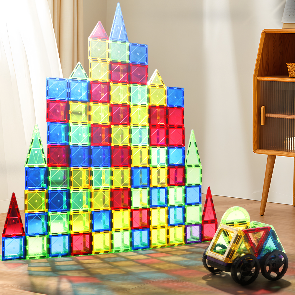 Magnetic Building Blocks Set, Montessori Construction Toys for Boys & Girls, Puzzle Tiles, Magnetic Sheet Set for Kid