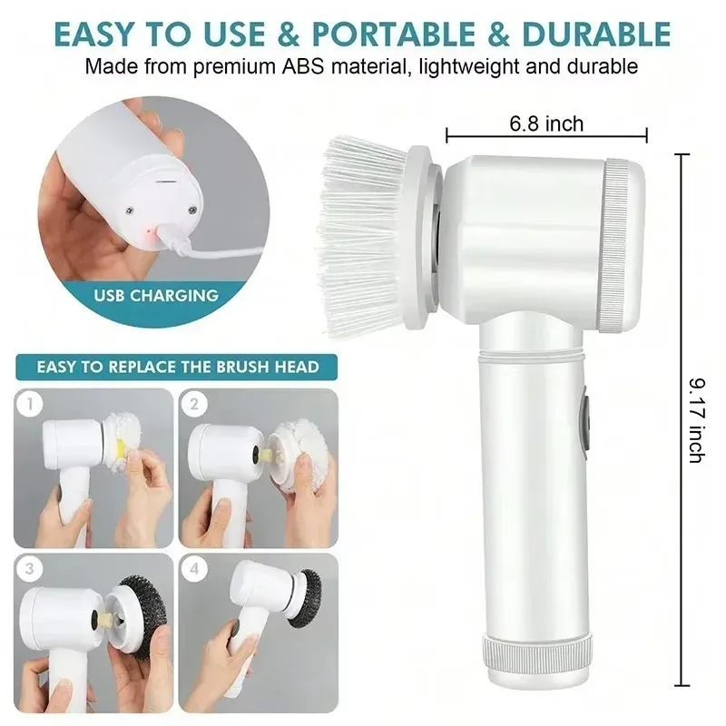 Cordless Spin Scrubber with Interchangeable Brush Heads Rechargeable, Powerful Electric Cleaning Tool for Bathroom.