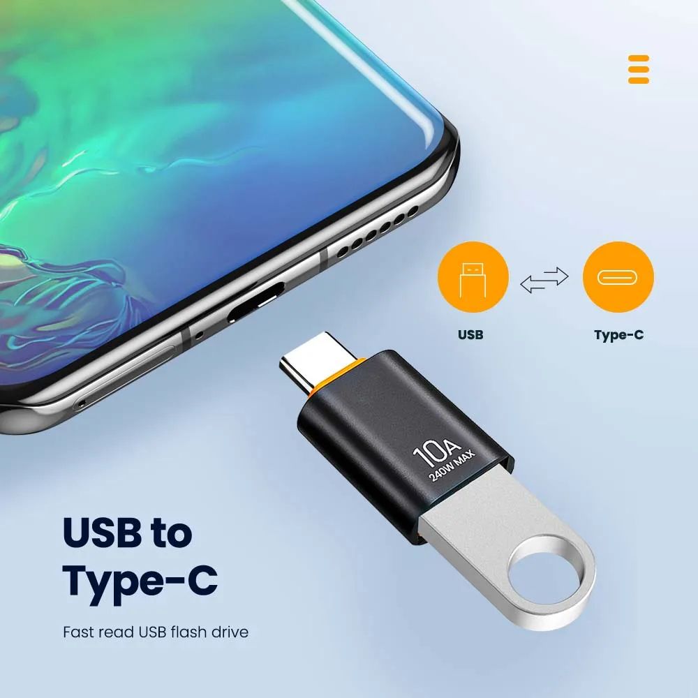 USB 3.0 USB-C OTG adapter 10A Fast Charge & Data Transfer USB-A to Type-C Converter