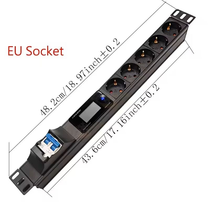 19 Inch Rack Mount PDU Power Strip with Voltmeter Ammeter Wattmeter – EU US UK Plug Options – 16A 32A 4000W 8000W