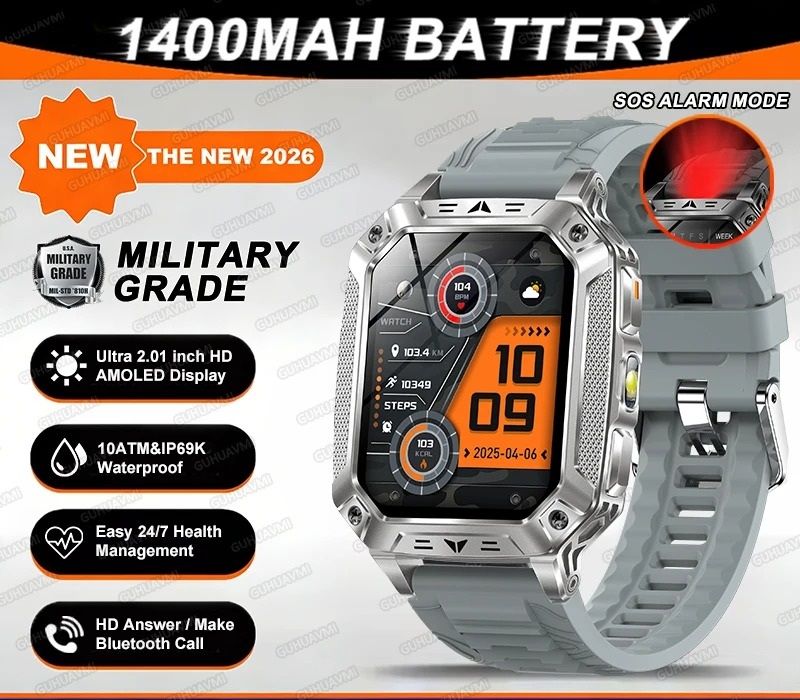 TANK Ultra Military Smart Watch – 1400mAh Battery & 2.01