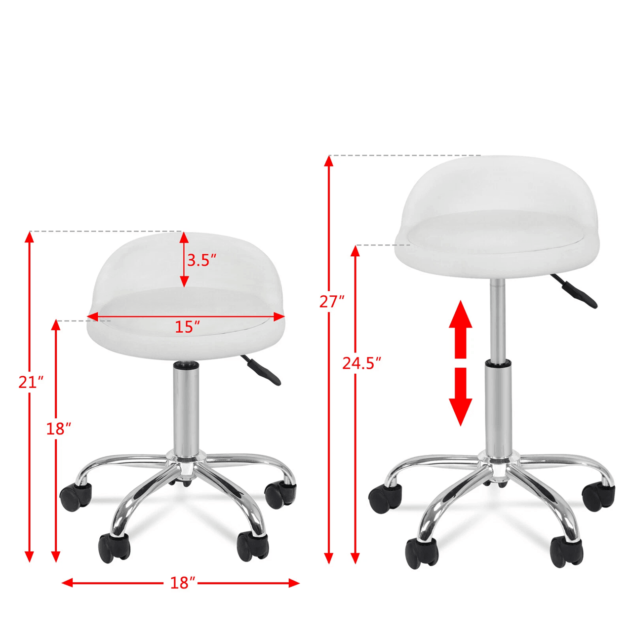 Adjustable Rolling Swivel Stool with Wheels for Spa Salon Tattoo and Massage Professionals