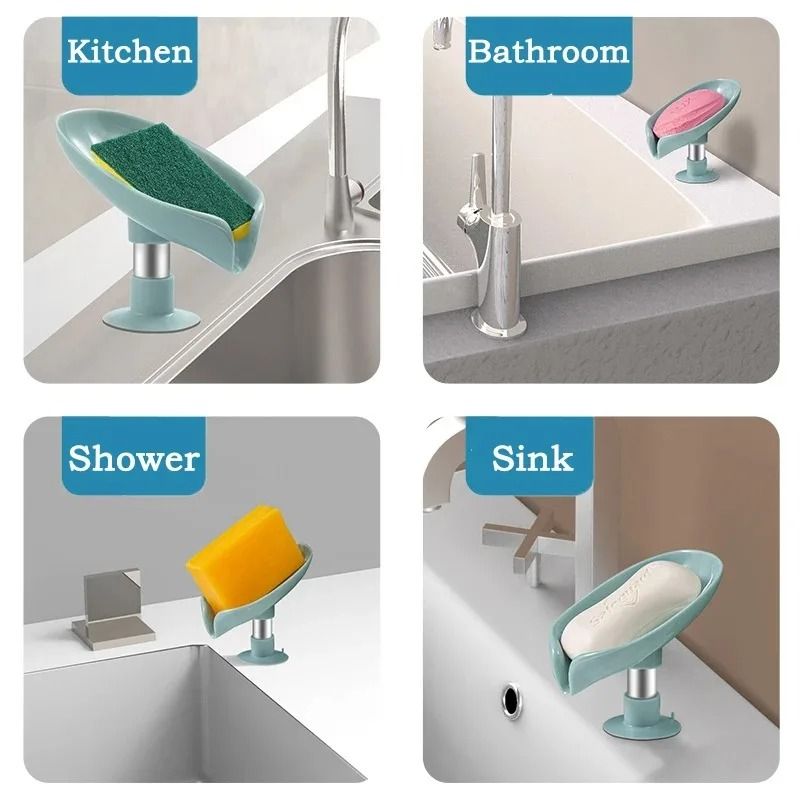 Leaf Shape Drain Soap Holder Suction Cup Soap Box Drying Rack