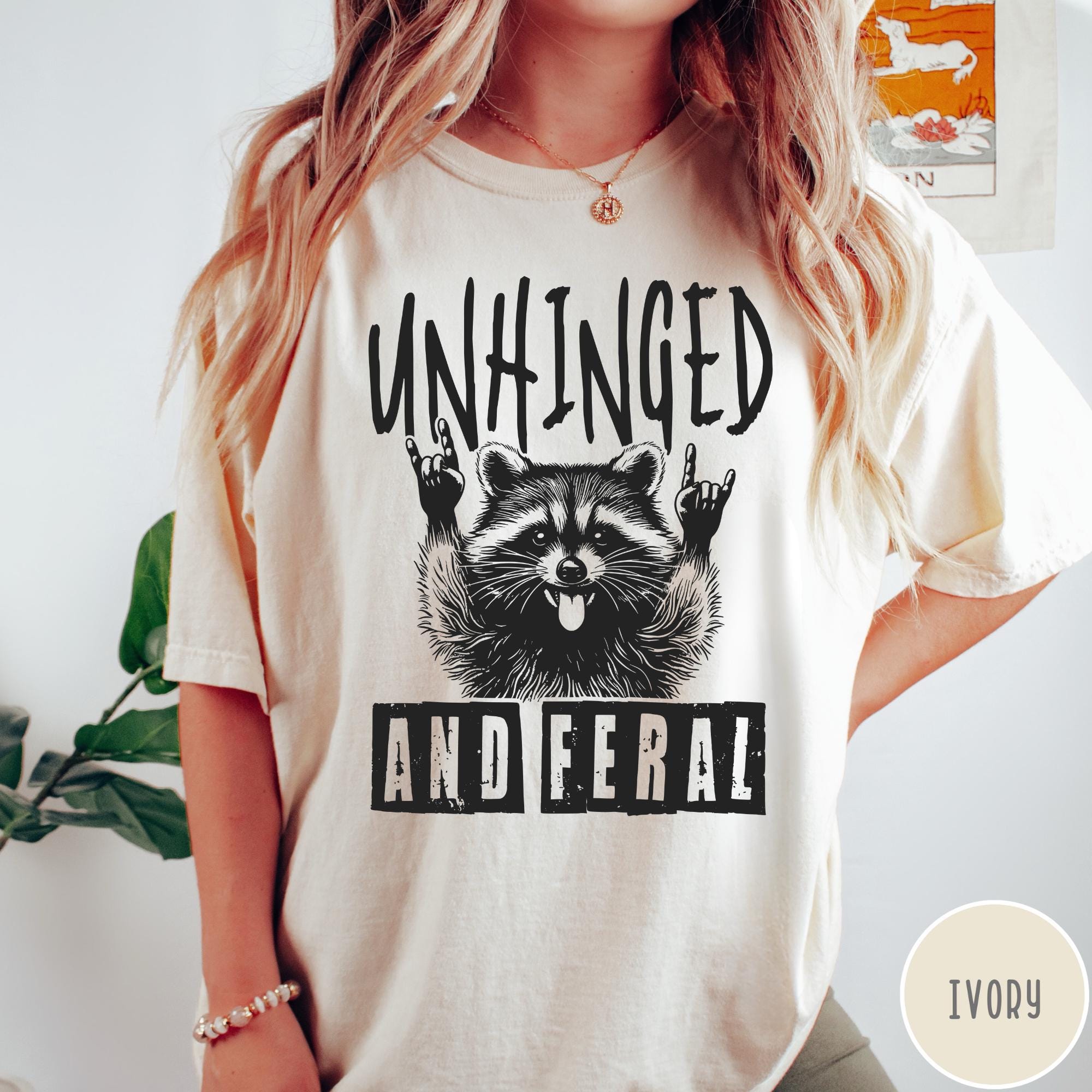 Unhinged and Feral Comfort Colors T-Shirt, Vintage Raccoon Tshirt, Funny Retro Shirt, Graphic Tee