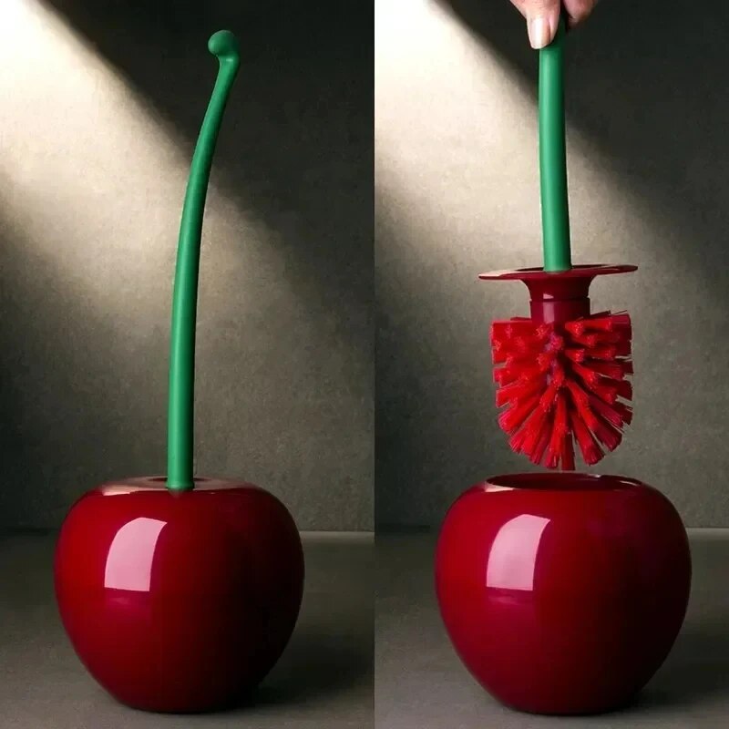 Red Cherry Toilet Brush Set - Creative Bathroom Accessory with Holder