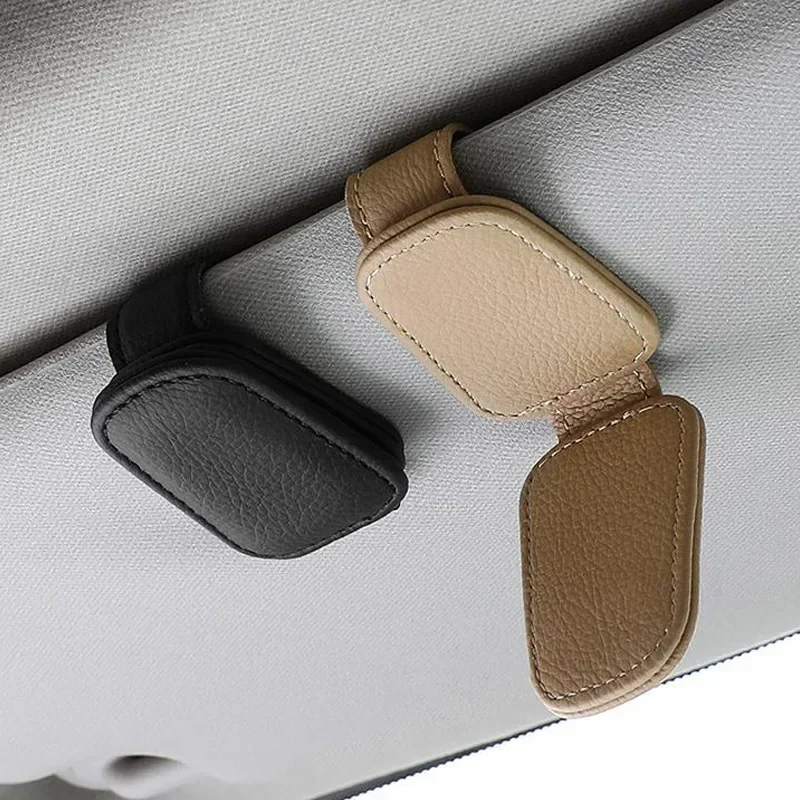 Magnetic Leather Sunglasses and Ticket Clip for Car Sunshades, Secure & Stylish Holder
