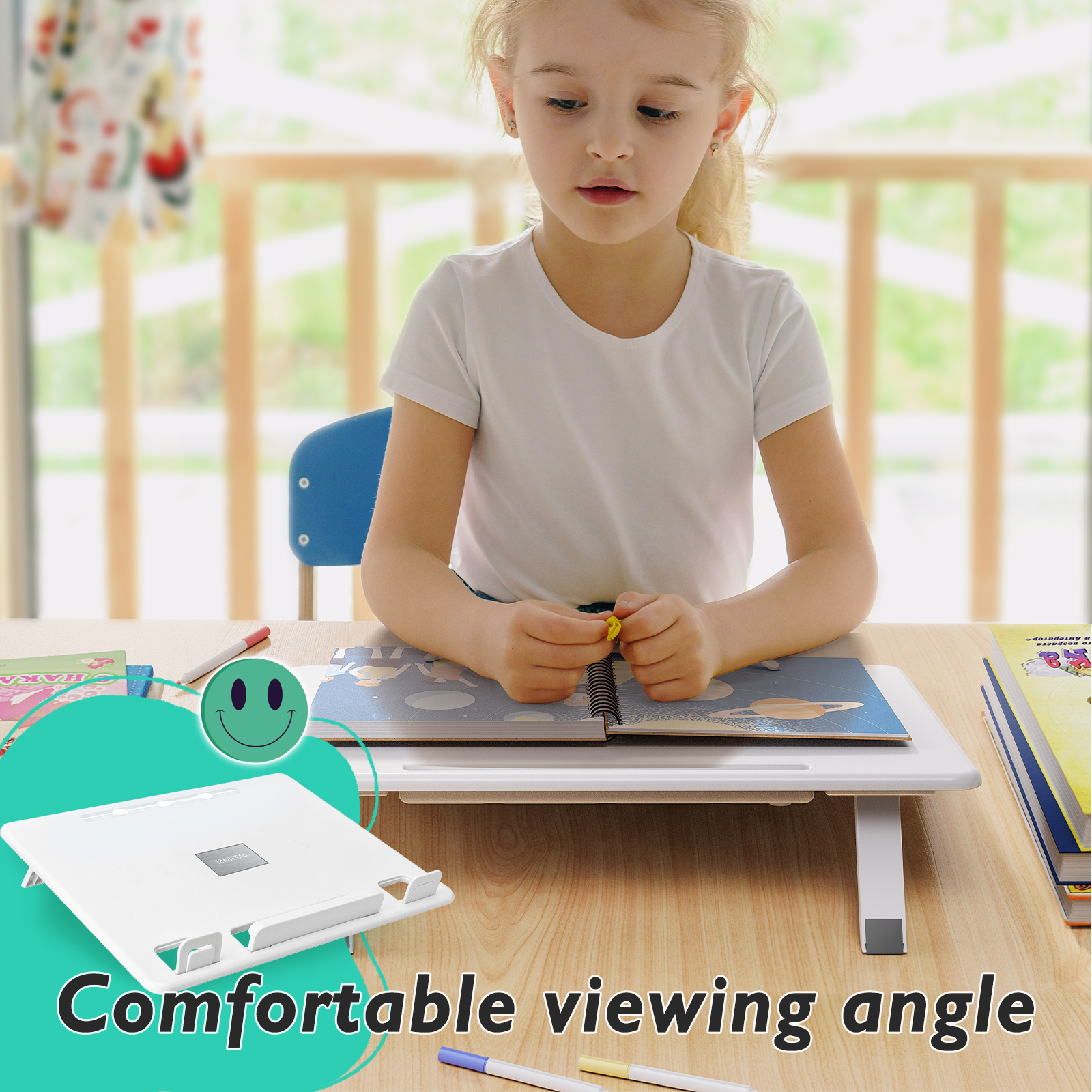 Laptop Holder Book Stand, Eary Book Stand for Reading, Stable Base, Elastic Page Paper Clips, Display Stand for Cookbook