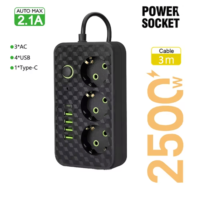 EU Multi Socket Wall Plug Adapter Four Way Power Socket Space Saving Design