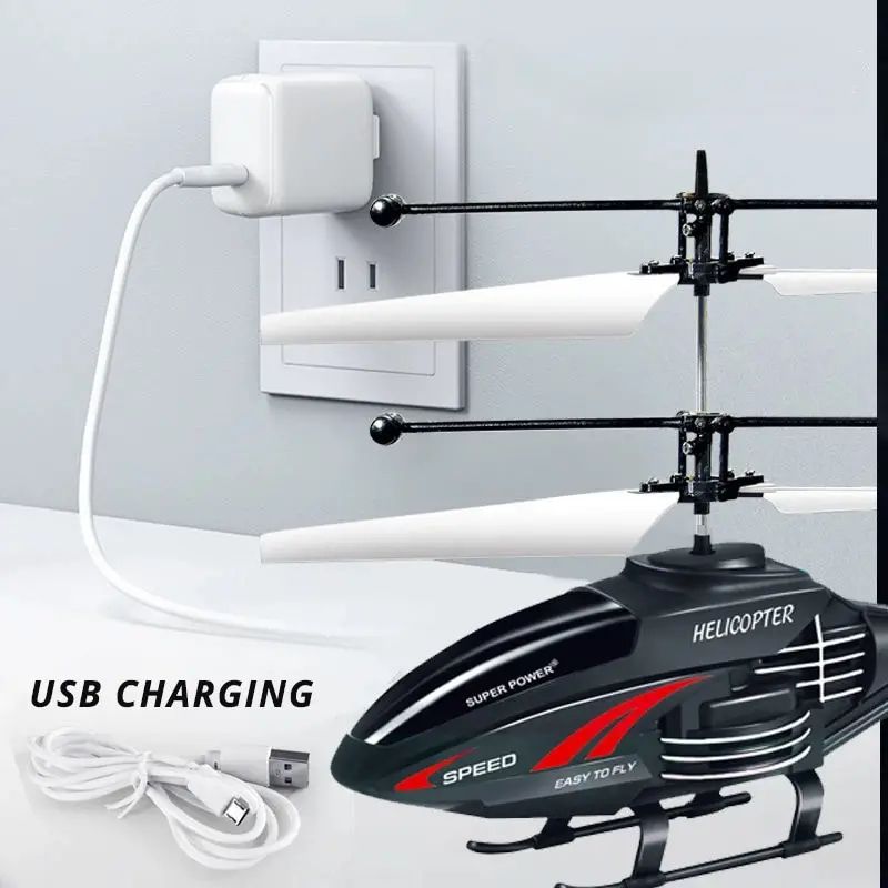 Gesture Control RC Helicopter Toy - 2-Channel Induction Flying Aircraft w/ LED Lights, USB Rechargeable Kids Gift