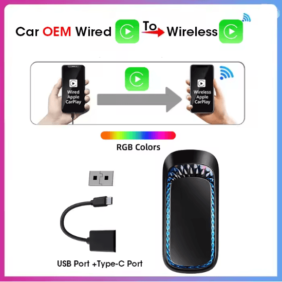 Wireless CarPlay and Android Auto Mini Smart Box with RGB Lighting