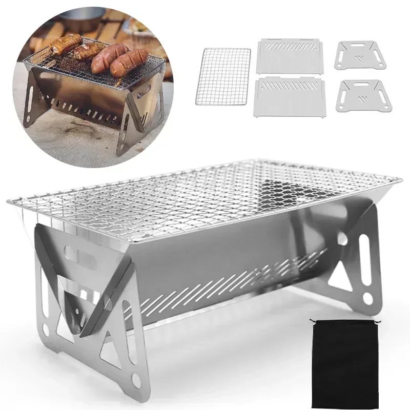 Portable Mini Charcoal Grill – Stainless Steel Folding BBQ Grill for Outdoor Camping & Multifunctional Cooking