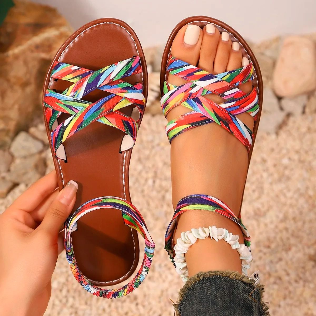Womens Summer Roman Strap Sandals with Non Slip Rubber Soles