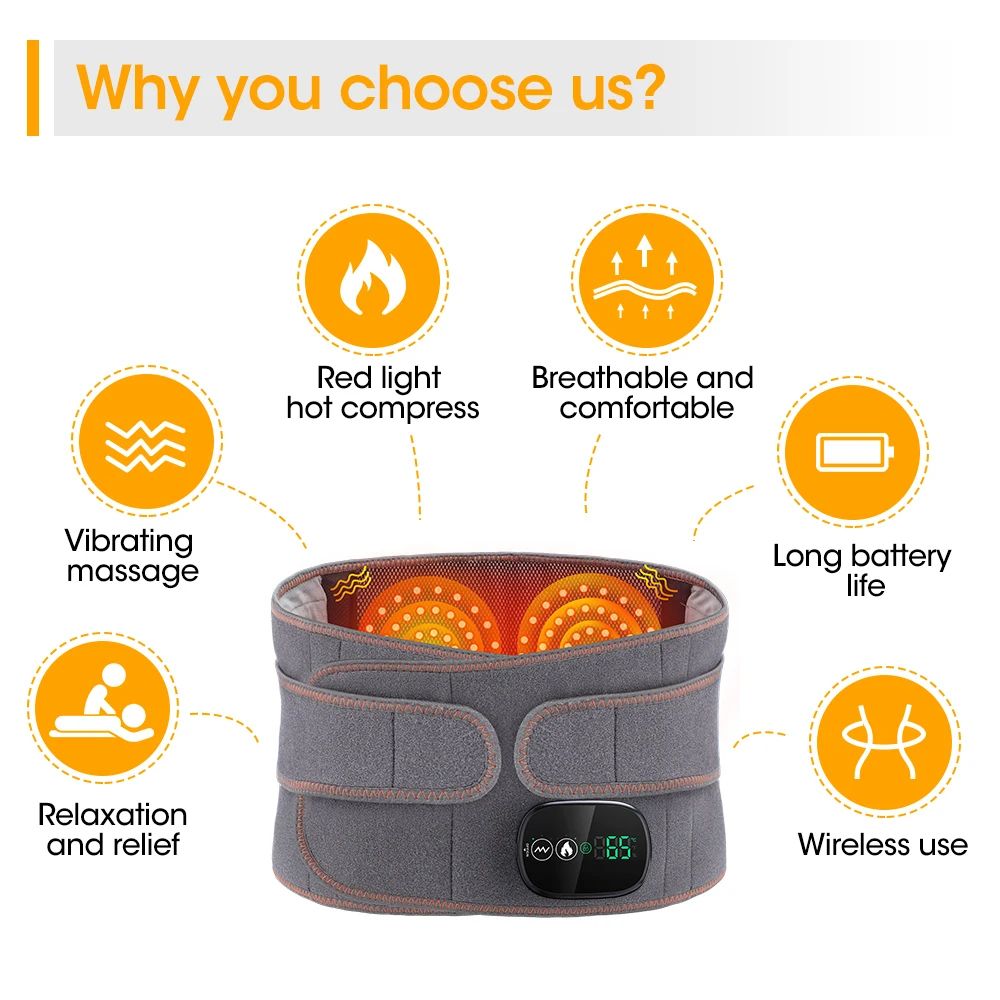 Inflatable Waist Belt Lumbar Decompression Back Brace with Heated Vibration Massage & Airbag Support for Posture Correct