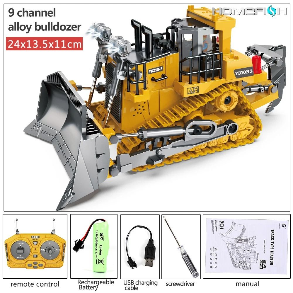 Remote Control Construction Vehicle Toy with 2.4GHz Control, Lights, Sound, and Rechargeable Battery