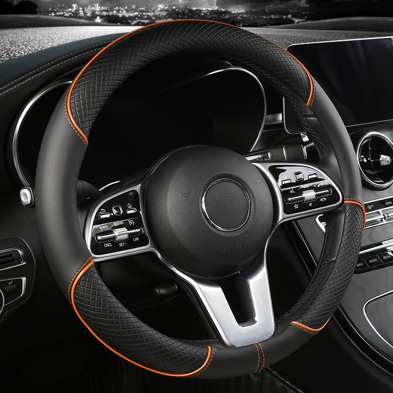 Universal Leather Diamond Steering Wheel Cover All Seasons Durable Anti-Slip Veins Design
