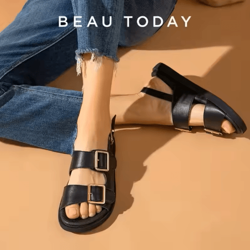 BeauToday Genuine Leather Ankle Buckle Sandals Handmade Low Heel Summer Shoes 38128