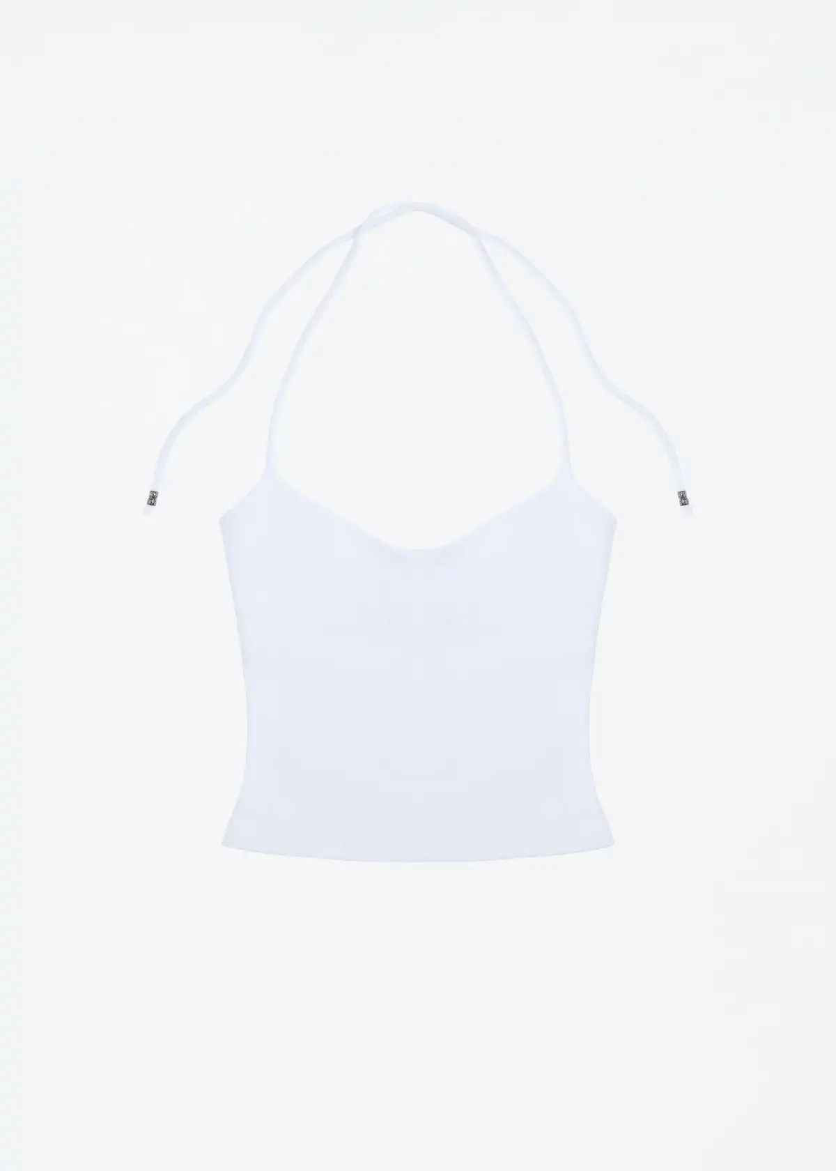 Open-Back Halter Cami Top – Stretchy Self-Tie Sexy Tank with Metal Detail