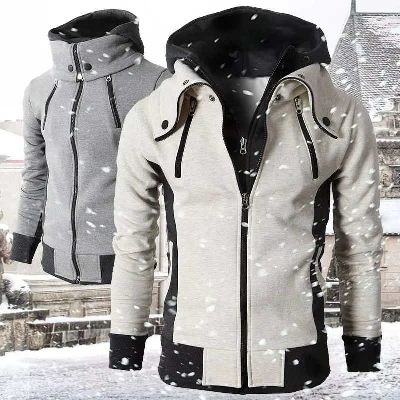 Urban Slim-Fit Fleece Bomber Jacket with Scarf-Style Stand Collar