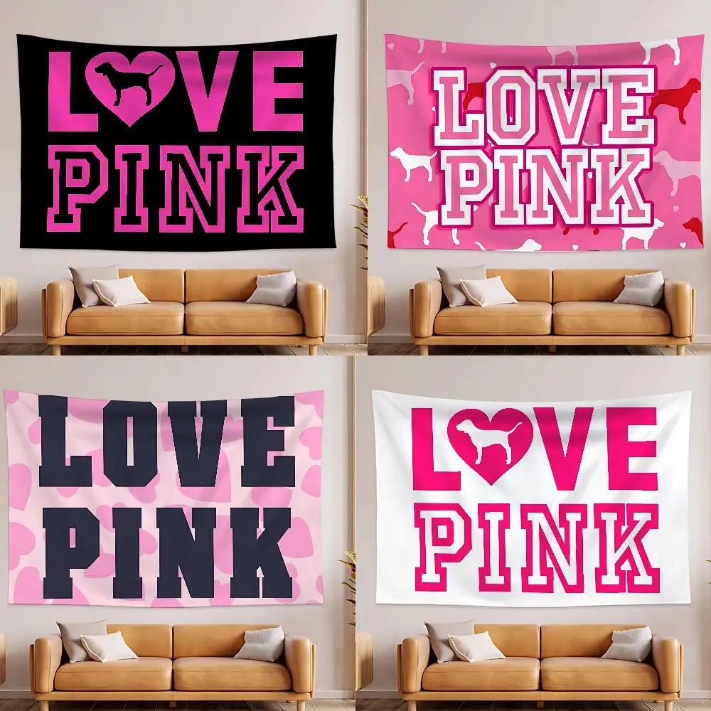 Pink Love Tapestry Wall Hanging Aesthetic Room Decor for Bedroom and Living Space