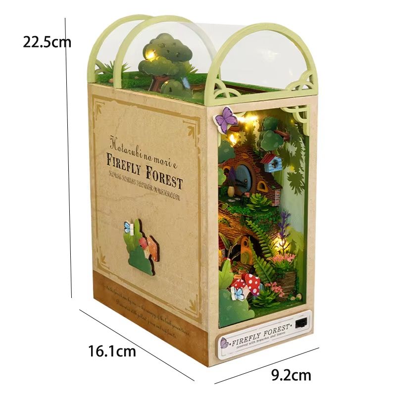 DIY Book Nook Kit Wooden Dollhouse Building Set LED Bookshelf Insert Miniature House Bookend
