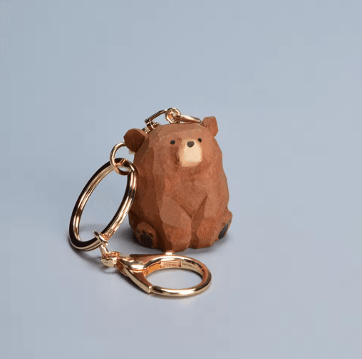 Cute Wooden Bear Keychain Cartoon Animal Couple Pendant