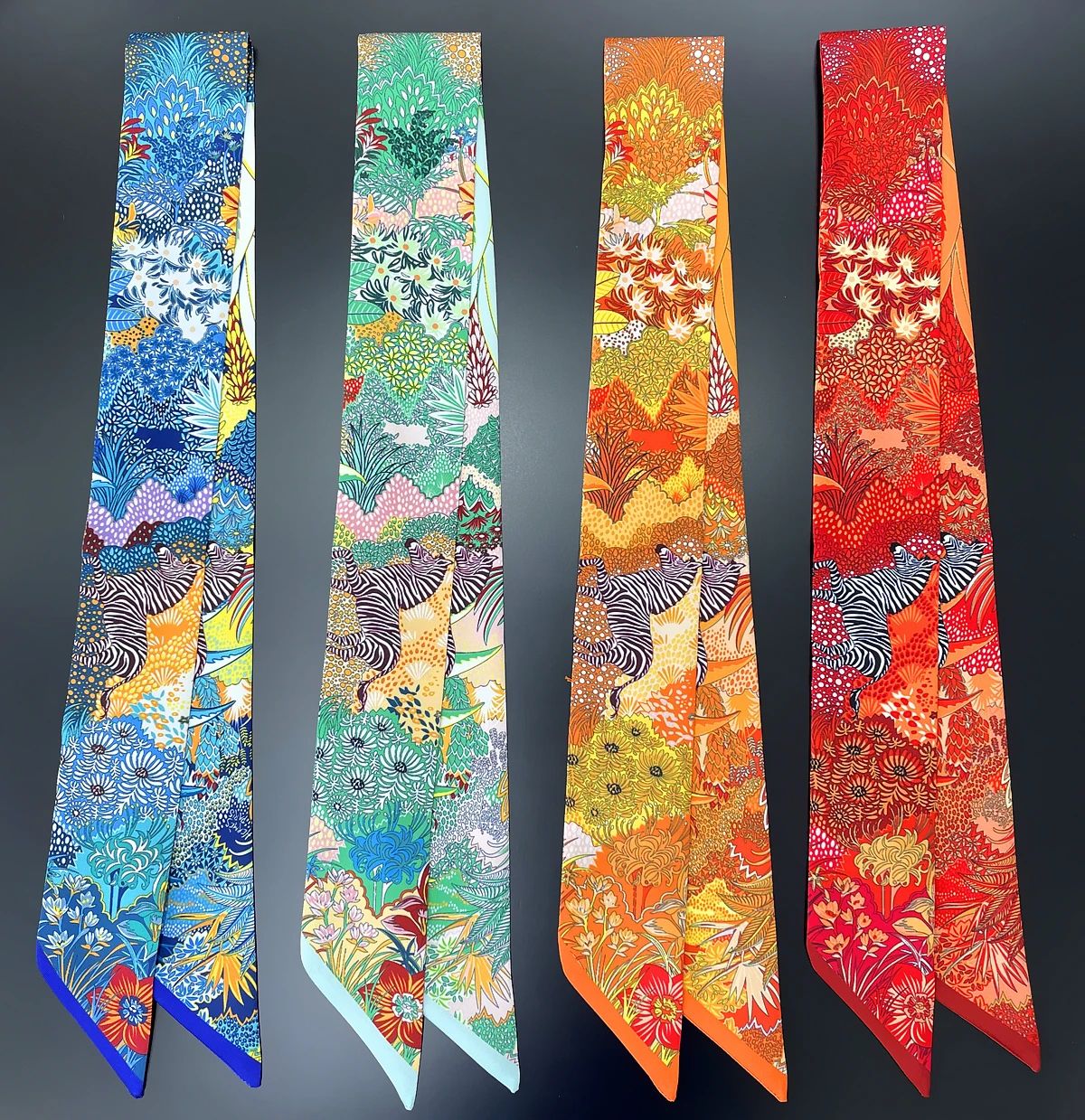 Luxury Zebra Floral Silk Skinny Scarf – Designer Women's Hair Ribbon, Neckerchief & Bag Twilly