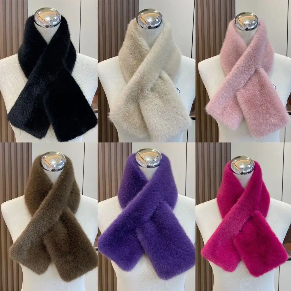 Luxury Faux Rabbit Fur Cross Collar Scarf – Women's Thick Winter Furry Neck Warmer