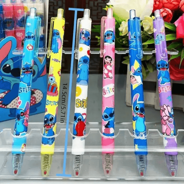Cartoon Stitch Gel Pen Set Cute Black Ink Writing Pens 12 Pack