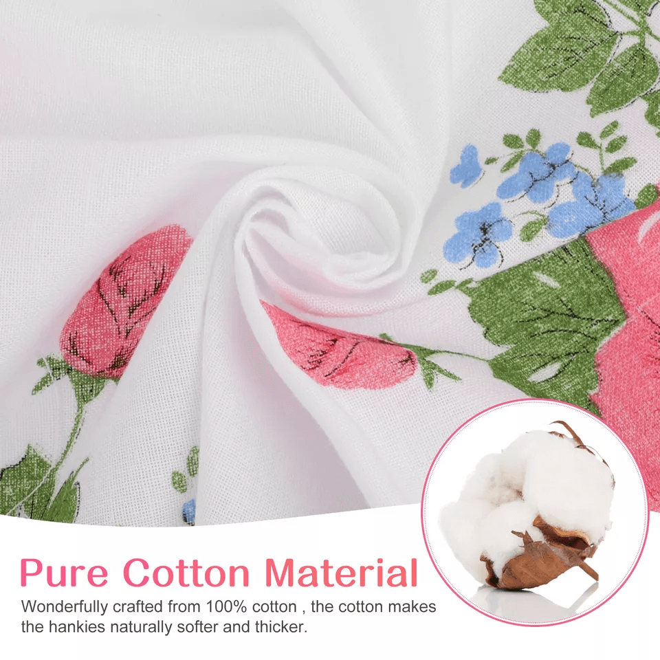 Vintage Floral Lady Handkerchiefs, Soft Cotton Pocket Squares, Classic Hankies for Daily Use or Gifts