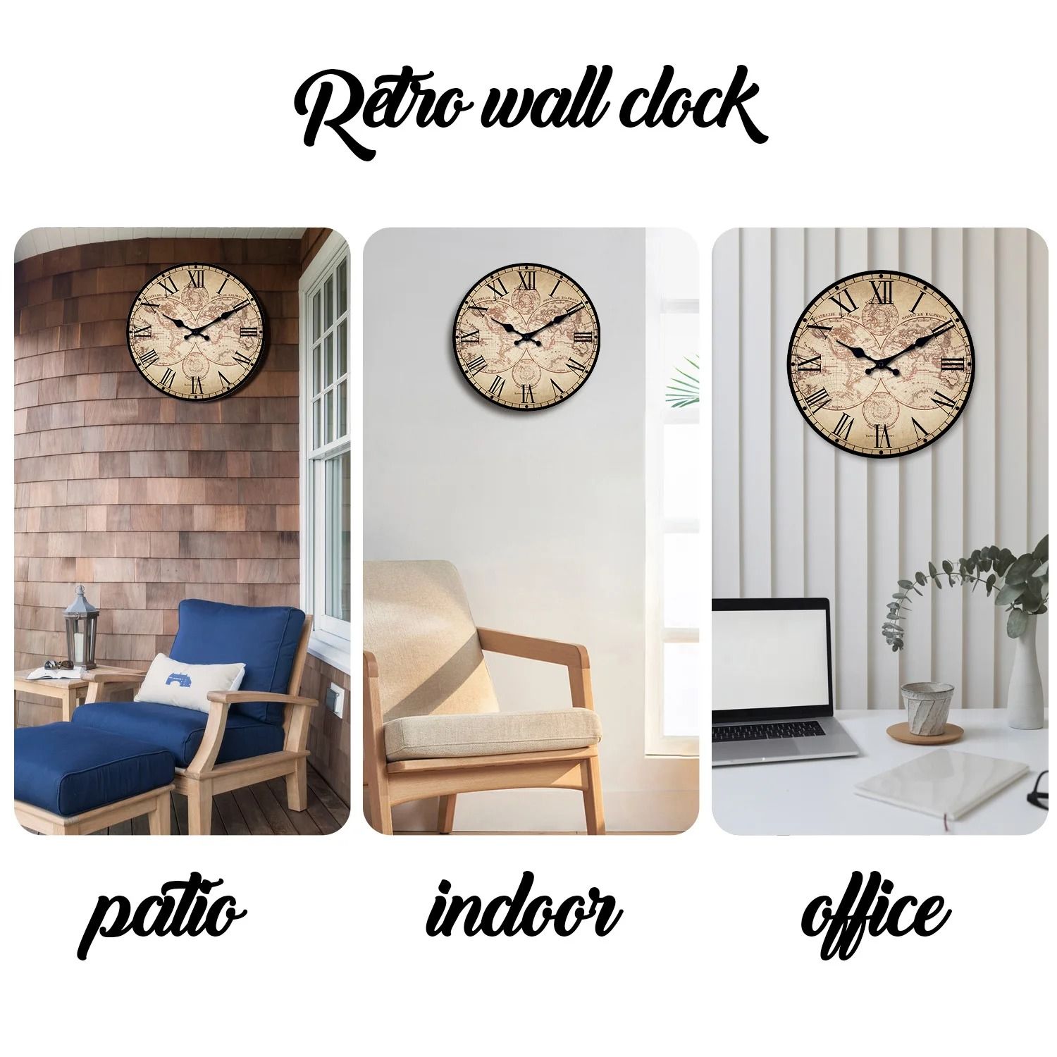 Nautical Compass Wall Clock Vintage Wooden Beach Style Silent Decor