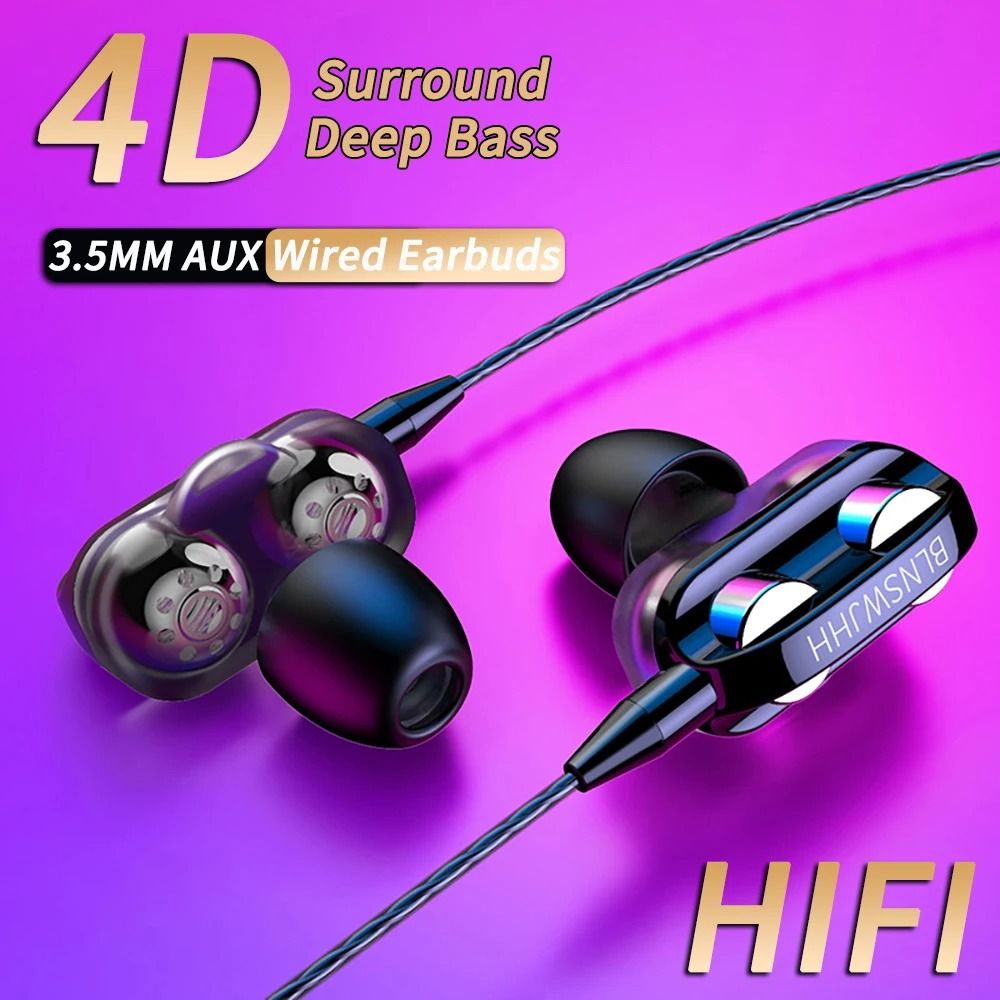 Dual Driver Wired In Ear Headphones with Noise Canceling and Built In Mic