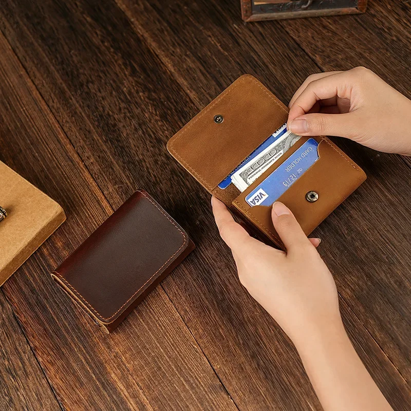 Vintage Cowhide Leather Coin Purse & Headphone Holder Portable Storage Wallet for Data Cable Earphones and Cards