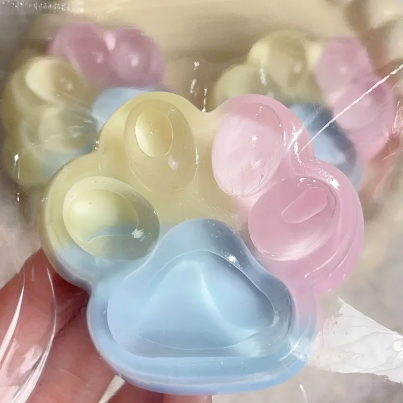 Cute Rainbow Cat Paw Soft Pinch Stress Relief Toy Slow Rebound Three Color Cat Paw Gift
