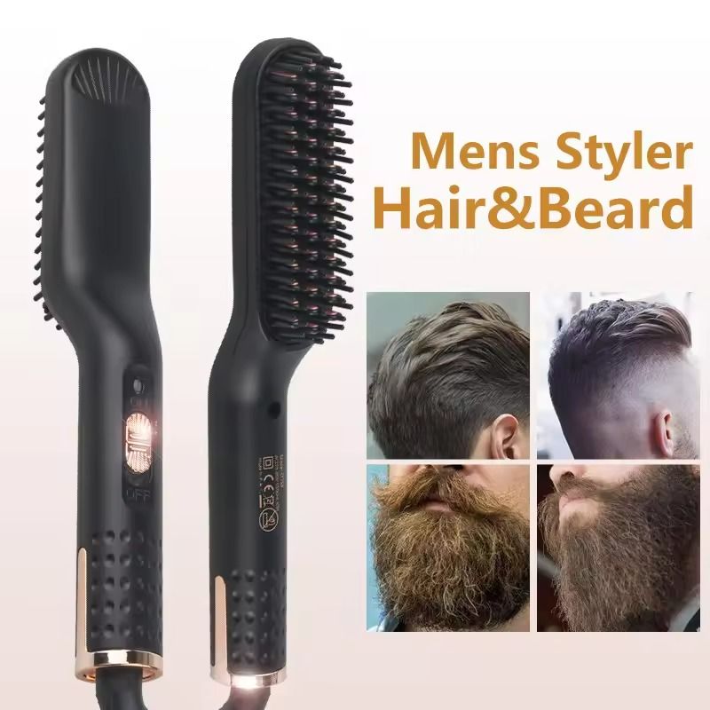 Electric Heated Beard Brush Kit – Quick Hair Straightening Comb for Mens Styling