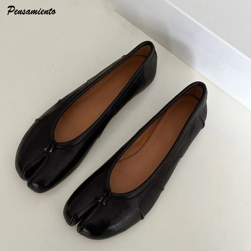 Comfortable Walking Lazy Loafers Fashion Soft Leather Split Toe Women Tabi Ballet Flats for Casual Spring Autumn Girls
