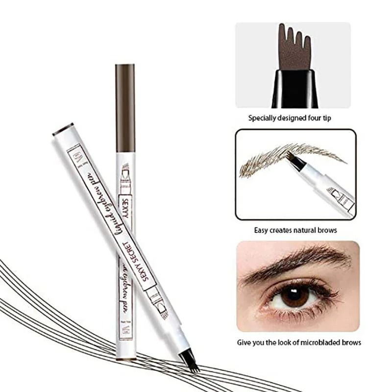 Waterproof Microblading Eyebrow Pen with 4-Tip Applicator for Natural Brow Definition