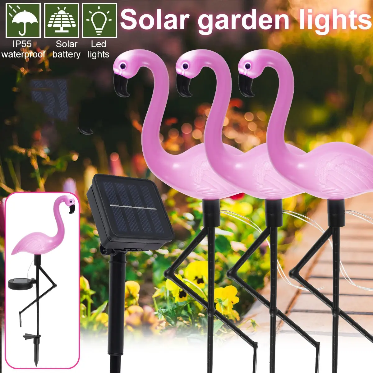Outdoor Solar Lights Flamingo Garden Led Stake, Waterproof LED Landscape Ground Lamp for Pathway, Xmas Garden Decor
