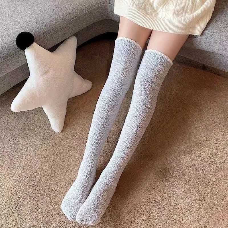 CozyCloud Coral Fleece Thigh High Socks for Women – Plush Over Knee Winter Lounge Socks