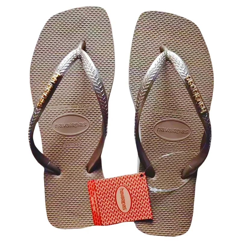 Luxury Casual Outdoor Beach Sandals, Summer New Women's Square Toe Rubber Flip Flops, Stylish Women's Shoes for Comfort