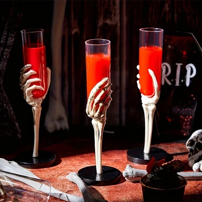 Skeleton Hand Champagne Flutes – Halloween Plastic Champagne Glasses for Spooky Party Tableware