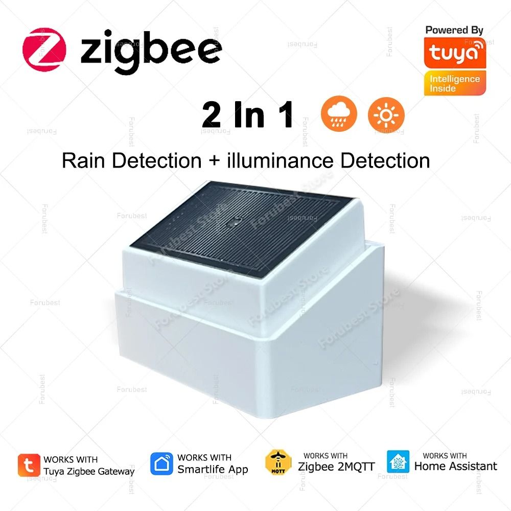 Zigbee Rain and Light Sensor 2 in 1 Smart Rainfall Detector with Brightness Detection for Tuya and Home Assistant