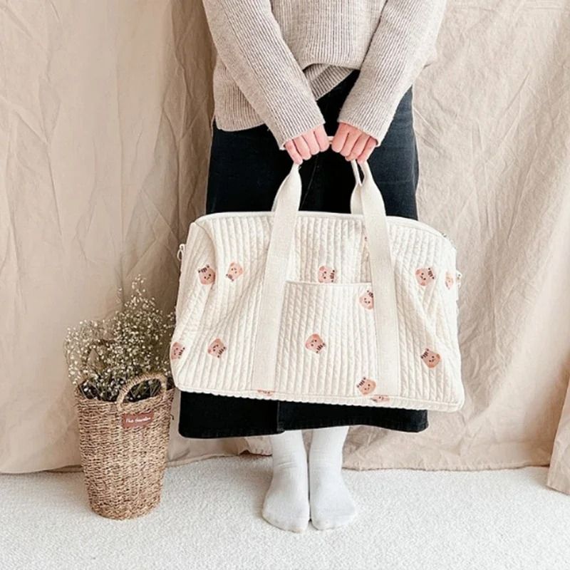 Little Bear Embroidered Multi-Functional Mommy Bag