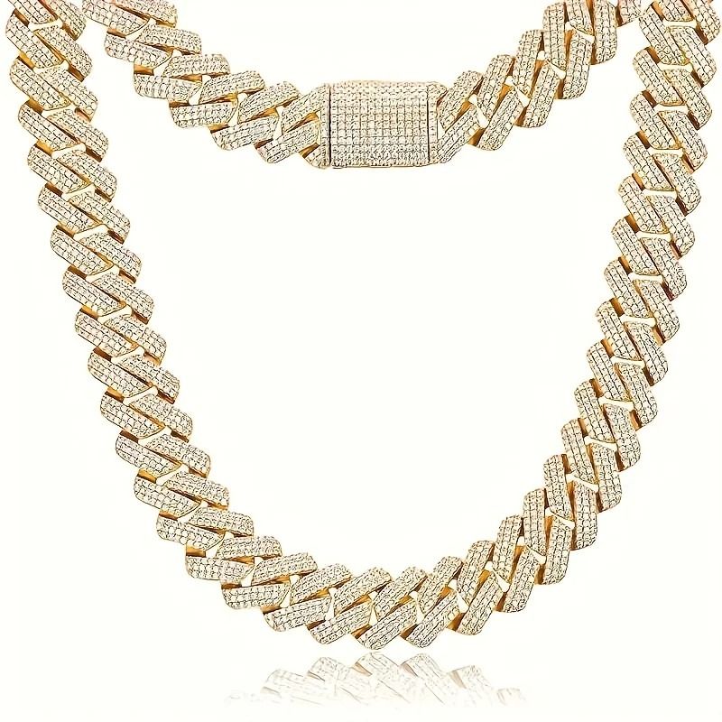 Moissanite Cuban Chain Necklace 14mm Wide Sterling Silver Mens Chain