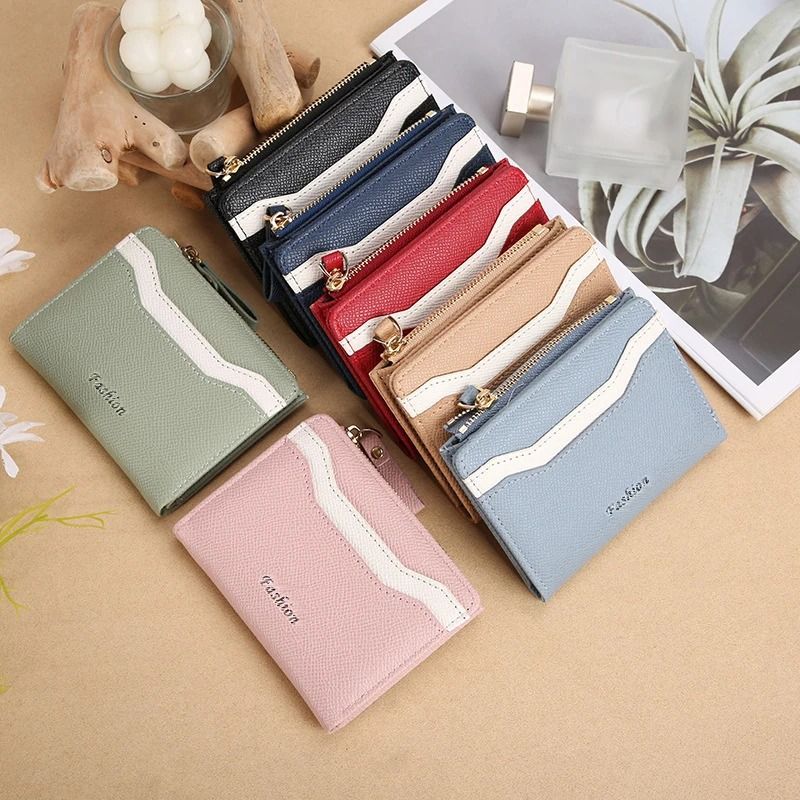 Simple and Elegant Ladies Fashion PU Spliced Small Wallet