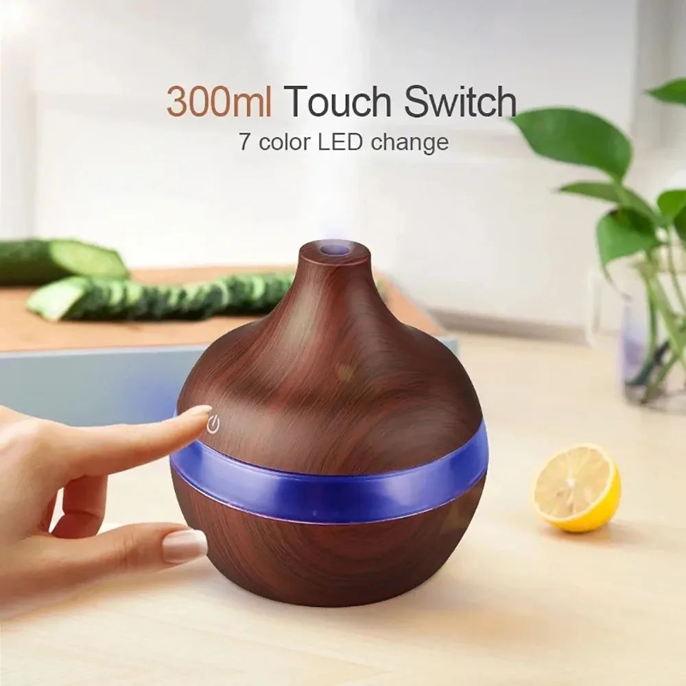 Wood Grain Aromatherapy Diffuser Ultrasonic Air Humidifier with Remote Control