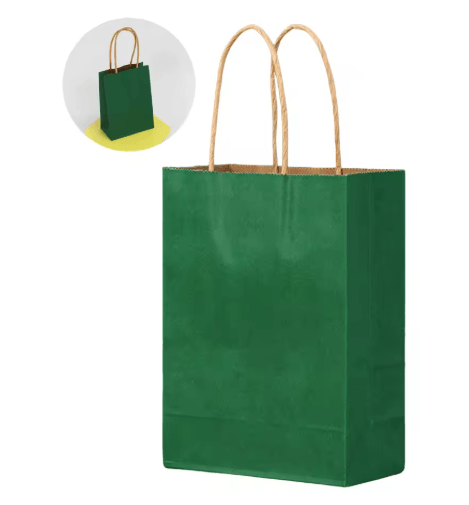 10PCS Green Kraft Paper Gift Bags with Handles Creative Party Favor and Candy Bags