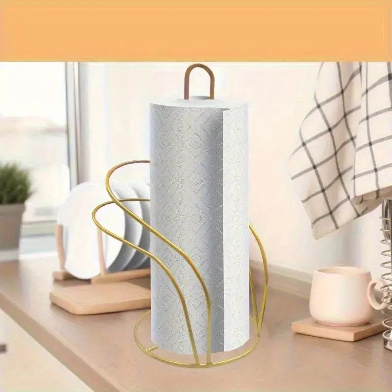Elegant Gold Metal Paper Towel Holder with Stable Base