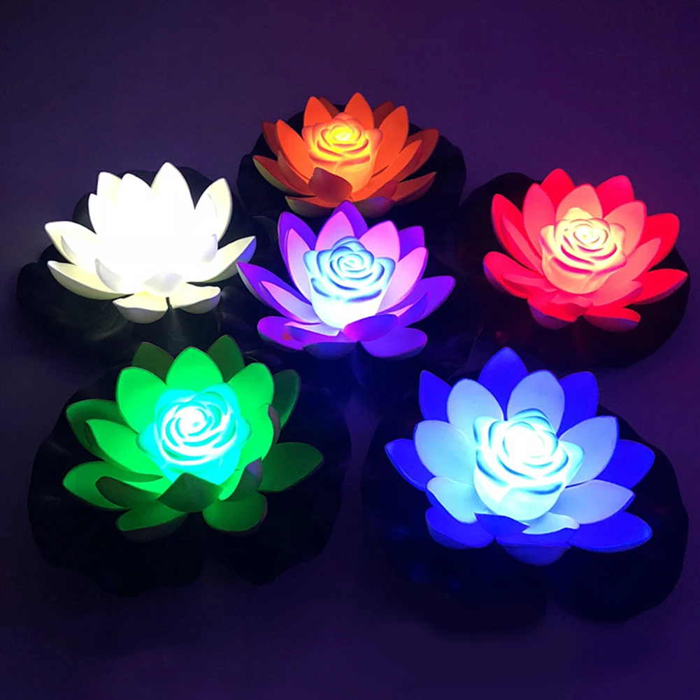 LED Waterproof Floating Lotus Light Battery Operated Artificial Lily Flower Night Lamp for Pond, Pool, Garden.