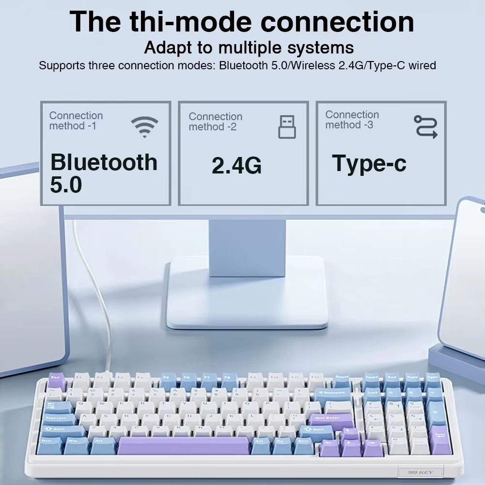AULA F99 Wireless Mechanical Gaming Keyboard – 99-Key RGB Hot-Swappable with Bluetooth & Wired Modes